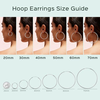 ChicSilver 925 Sterling Silver Hoop Earrings for Women Hypoallergenic, Lightweight Large Gold Plated Silver Hoop Earrings, Endless Hoops Earring 20/30/40/50/60/70MM - color: A. High Polished Silver, size: 70mm