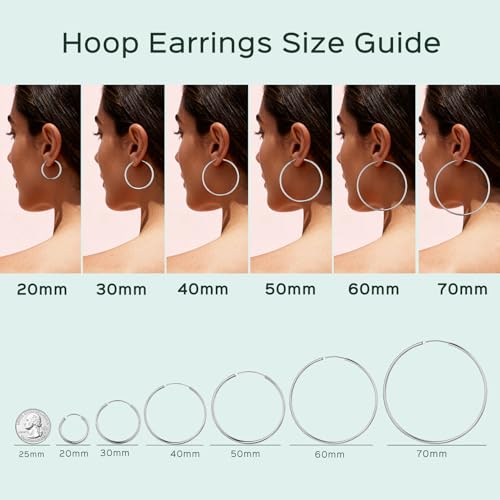 ChicSilver 925 Sterling Silver Hoop Earrings for Women Hypoallergenic, Lightweight Large Gold Plated Silver Hoop Earrings, Endless Hoops Earring 20/30/40/50/60/70MM - color: A. High Polished Silver, size: 60mm