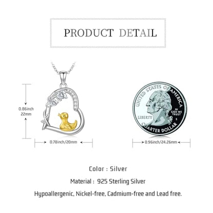 Heart Animal Necklace 925 Sterling Silver Cute Animal Pendant Jewelry Birthday Gifts for Women Girlfriend Mom Animal Lovers - style: Duck