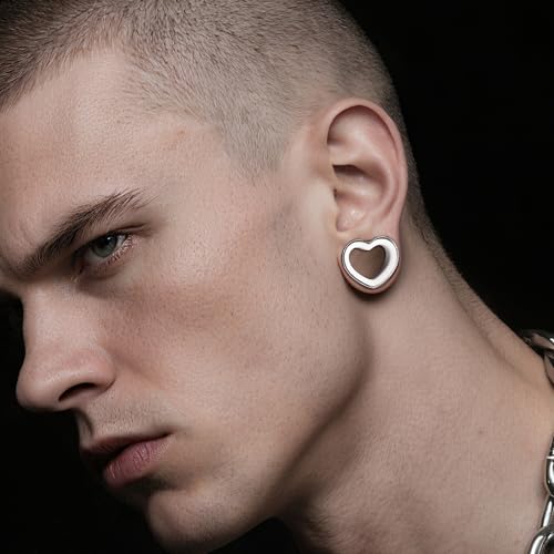DOEARKO 6PCS Heart Shape Ear Tunnels Plugs Stainless Steel Hollow Double Flared Ear Gauges Tunnels Stretcher Body Piercing Earring Jewelry for Women Men 8mm-19mm - color: 3P-SH, size: 14 mm