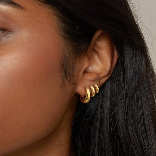 Risamil 3Pairs Gold Hoop Earrings for Women Trendy, 14K Gold Plated Hoops Huggie Earrings Dainty Chunky Earring Stacks Cute Earring Set Gold Jewelry Set for Women Gifts Fashion Accessories - color: 3 pair gold hoop earrings