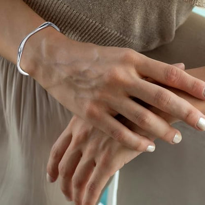 Thin Wavy Cuff Bracelet - Adjustable Irregular Bangle for Women Silver & Gold - color: Silver
