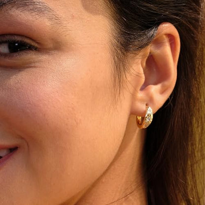 Cubic Zirconia Huggie Earrings 14k Gold Plated Tiny Earrings Small Huggie Hoop Earrings Simple Lightweight Hoops Gift for Women - color: Polaris Hoop earrings