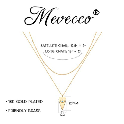MEVECCO Dainty Pendant Layered Necklaces for Women | 18K Gold Plated Brass, 2-Piece Set With A Choker-Length Upper Layer, Wear Together Or Separately, Refined Everyday Style - style: Heart evil eye