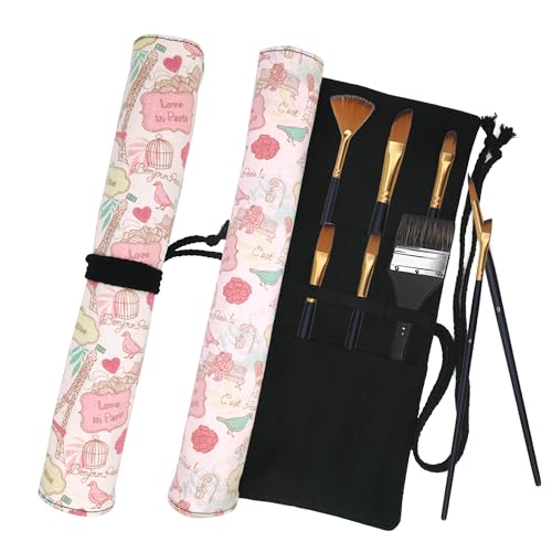 Funny live Paint Brush Holder Art Supplies, Artist Brush Holder & Art Supply Storage Organizer Roll-Up Case Bag, Protect Acrylic Oil Watercolor Paintbrushes (Paris Tower-20 Slot Pockets) - style: Paris Tower-20 Slot Pockets