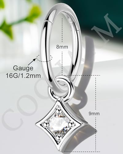 COCHARM Clicker Rook Earring-Star 16G Moon & Square Helix Rarrings,316L Stainless Steel Helix Daith piercing Jewelry 6/8MM - color: Square-6MM