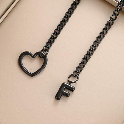 sroyte Black Heart Slip Chain Initial Necklaces for Women,Stainless Steel O-Ring Adjustable Lariat Heart Y-Necklace,Punk Gothic Cuban Collar Choker Necklace for women - color: Black F