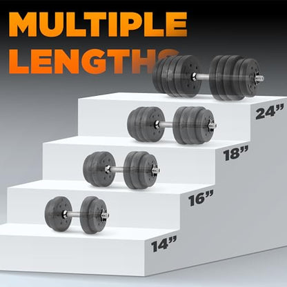 Yes4All Threaded Dumbbell Handles, Adjustable Dumbbell Bar Pair, 14/16/18/24-Inch Sizes, Fits 1" or 1.15" Plates, Non-Slip Grip, Secure Star-Lock Collars - color: 16"- Chrome - Silver