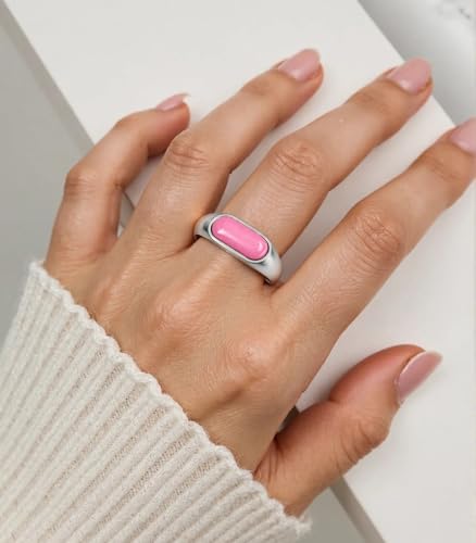 MYNENEY Signet Mens Pinky Rings Statement Wedding for Women - color: Pink stone
