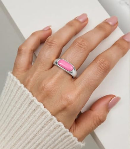 MYNENEY Signet Mens Pinky Rings Statement Wedding for Women - color: Pink stone