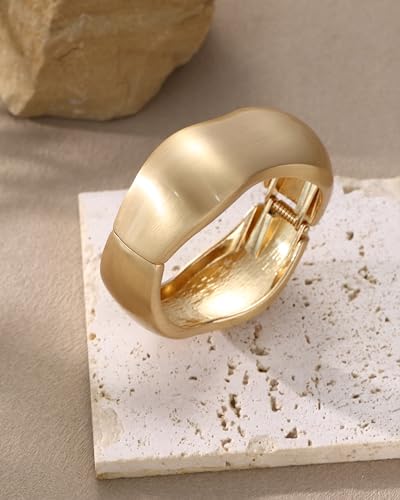 Bangle Bracelets for Women | 14K Gold Plated Trendy Wide Bracelets | Hinged Arm Cuff Bangles Chunky Bracelet for Women - color: Style C-Matte Gold Plated Bangles