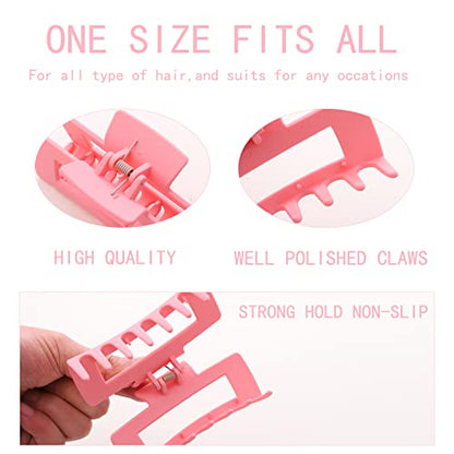 12 Pack Pink Square Claw Clips, Big and Small Neutral Rectangle Hair Claw Clips, Non-slip Matte Large Hair Clips for Women,Strong Hold jaw clip for Thick Thin Hair - color: Mixed Pink