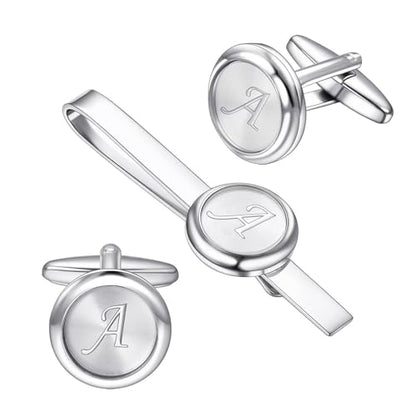 Monogram Cufflinks For Men Silver Tie Clip And Cufflink Set Suit Accessories Men - style: Monogram Cufflinks A