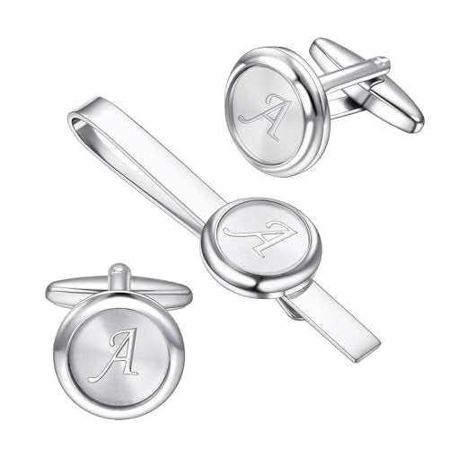Monogram Cufflinks For Men Silver Tie Clip And Cufflink Set Suit Accessories Men - style: Monogram Cufflinks A
