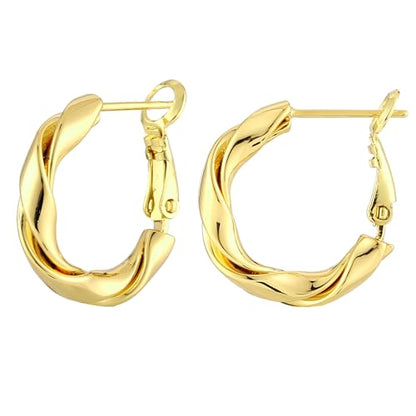 14k Gold Plated Hoop Earrings for Women, 925 Sterling Silver Posts Thick Twist Hypoallergenic Chunky Large Earrings 20mm 30mm 40mm 50mm - color: Yellow Gold, size: 20mm