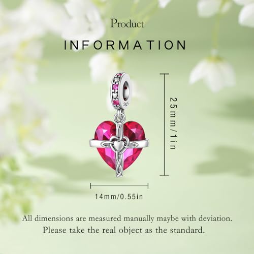 Birthstone Charm, 925 Sterling Silve Heart Dangle Charms for Pandora Bracelets, Ladies Birthday Gift - style: G-July