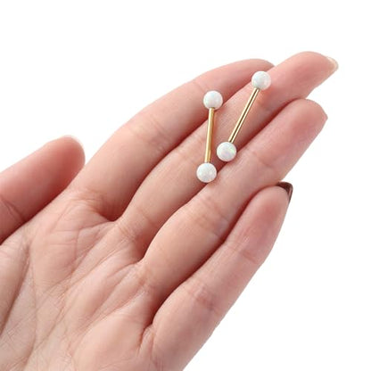 Opal Nipple Rings G23 Titanium Nipple Jewelry for Women Bridge Rings | 14G Nipple Piercings,Internally Threaded Nipple Barbells,1 Pair Tongue Rings,Nipple Bars,Straight Barbells 12mm-18mm - color: Styele2:White Opal,Gold, size: 14G+9/16"(14mm)