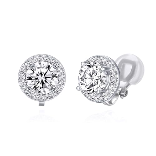 YOQUCOL 8MM Cubic Zirconia Crystal Clip On Stud Earrings Round Non Pierced Earrings for Women - color: White