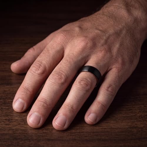Tungsten Wedding Band Ring 10mm 8mm 6mm 4mm for Men Women 18k Rose Gold Plated Dome Black Grey Brushed Polished - color: 7 Rose Gold Black Tungsten