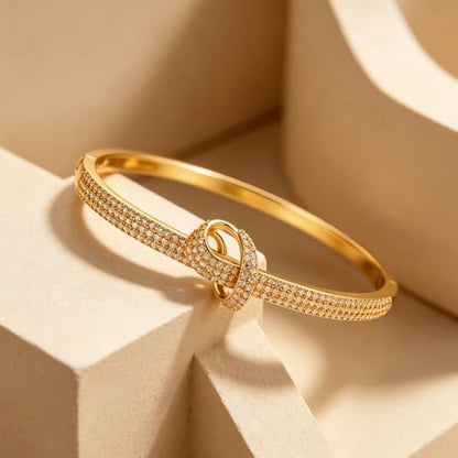 hotoo Gold Plated Bangle Bracelet for Women - style: Full Rhinestone Love Knot