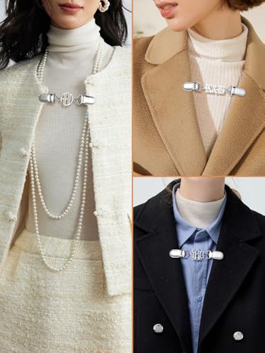 Custom4U Personalized Sweater Clips for Cardigans, Custom Name Initials Cinch Clip, Stainless Steel Dress Clips Back Cinch Shirt Clips for Women Clothing, Shawl Dress Shirts Cincher Small Brooch Jewelry Gifts - color: Steel Color-Old English Font