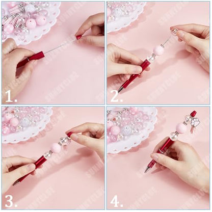 SUNNYCLUE DIY 12 Sets Pen Making Kit Beadable Pen with Beads Beading Pen Set 20mm Pink Acrylic Beads Rhinestone Bubblegum Beads Ballet Charms Beadable Pens Supplies for Women Teachers School Nurses - color: 12 Sets, Pink