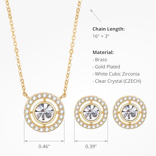 COBI Jewelry Set for Women, 18K Gold & Rhodium Plated CZ Necklace & Earrings, Clover Halo Infinity Solitaire Feather Designs, Dainty Crystal Pendant Sets, Trendy Fashion Gifts for Her - style: Crystal Solitaire CZ