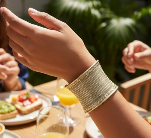 Touchstone Indian Bollywood Desire Brass Base Exotic Workmanship Free Size Cuff Bracelet in Antique Gold Or White Or Copper Tone for Women. - style: 1 D063 Antique Gold 7
