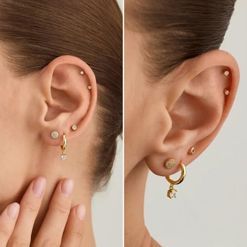 Kainier 5 Pairs CZ Stud Earrings Set Cubic Zirconia Ear Stud for Women Simulated Round Diamond Hypoallergenic Earring 3-7mm