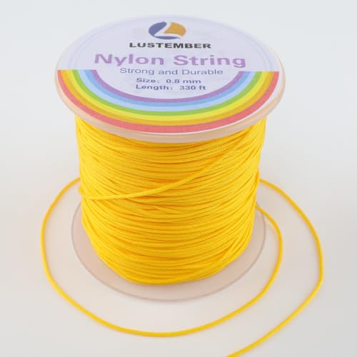 LUSTEMBER 0.8mm Nylon String, Strong Bracelet String, Durable Nylon Cord for Jewelry Making, Bracelets, Beading, Necklaces, Rattail Braiding, Kumihimo, Wind Chimes, Blinds and Handicrafts - size: Yellow