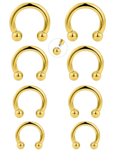 20G-00G Septum Rings Ear Gauges Earrings Stretching Kit 316L Surgical Steel Horseshoe Septum Pa Piercing Jewelry for Women 10mm 12mm 14mm 16mm - color: Gold, size: Gauge: 12G, Inner Dia: 10mm 12mm 14mm 16mm