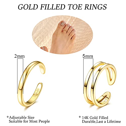 IRONBOX 14K Gold Filled Toe Rings for Women Simple Open Band Toe Ring Adjustable Toe Rings - color: Gold B