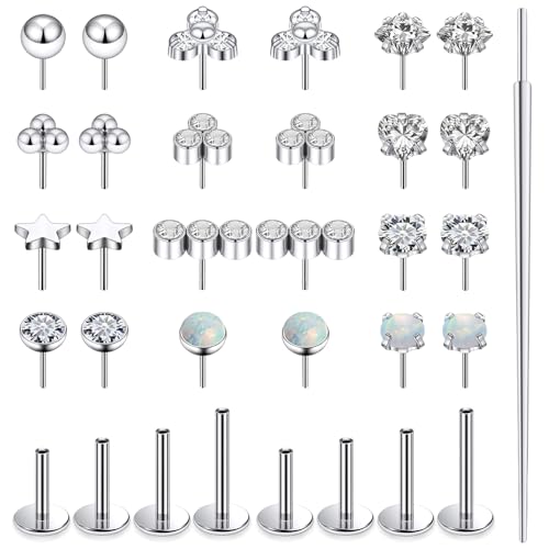 20G 18G 16G Threadless Flat Back Earrings Nose Studs 316L Surgical Steel Tragus Forward Helix Conch Cartilage Lobe Earrings Stud Medusa Labret Monroe Lip Ring Piercing Jewelry For Women Men - color: Silver, size: 20G-6MM/7MM/8MM/10MM Bar