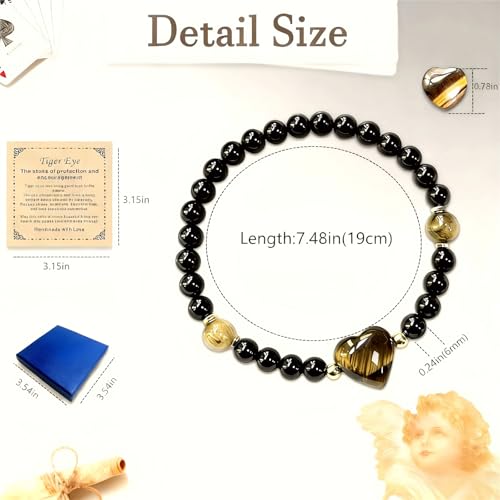 Heart Crystal Bracelet,Natural Gemstone Healing Bead Bracelet | Handmade Jewelry Gifts for Women Men,Graduation Gift for Her - color: Tigers Eye Bracelet