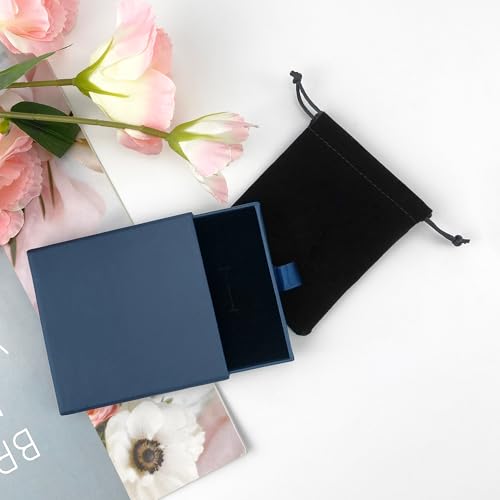 Small Jewelry Gift Box and Velvet Bag, Necklace Bracelet Earring Cardboard Organizer Square Jewellery Gift Box Pendent Storage Case for Birthday Xmas Christmas Wrapping (Blue) - color: Blue