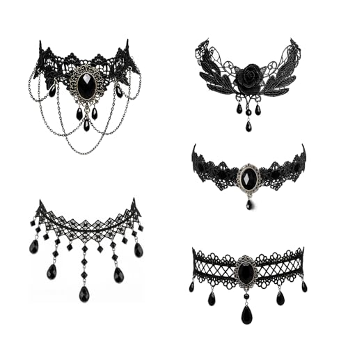 Goth Black Lace Choker Necklace for Women Gothic Vampire Necklace Halloween Victorian Dress Costume Accessories - color: Black2