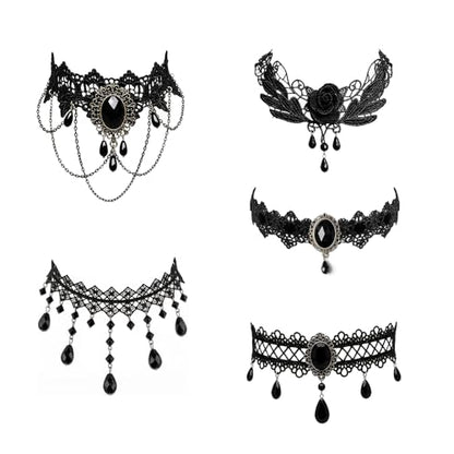 Goth Black Lace Choker Necklace for Women Gothic Vampire Necklace Halloween Victorian Dress Costume Accessories - color: Black2
