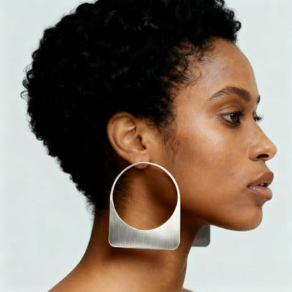 Large Earrings for Women Statement, Chunky Hoop 14k Gold Plated Big Geometric Hollow Brushed Metal Drop Dangle Studs Stainless Steel Jewelry for Womens Gift Christmas - color: Silver