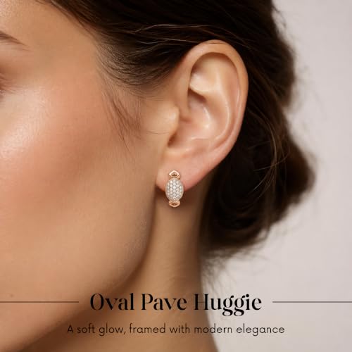 Gempires Huggie Hoop Earrings for Women | Cubic Zirconia Fashion Earrings Collection | Gold, Silver & Rose Gold Tone Styles | Lightweight Everyday Jewelry - color: Oval Pave Huggie