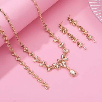 Paxuan Wedding Jewelry Sets for Bride Bridesmaid Bridal Jewelry Set for Women Wedding Crystal Necklace Earrings Bracelet Set for Party Prom Jewelry - color: Champagne - 14K Gold