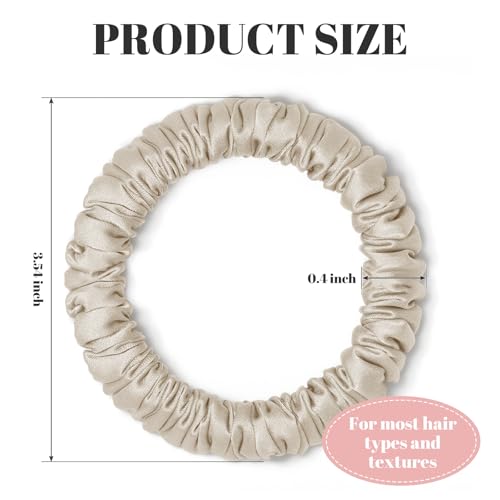 Scrunchies Hair Ties Silk Satin Scrunchy, WantGor Women 4PC Hair Bands | Pure Mulberry Silk Skinny Elastic Scrunchies Bracelets Ponytail Holders Hair Accessories (Champagne,White,Pink,Light Pink) - color: Champagne,White,Pink,Light Pink