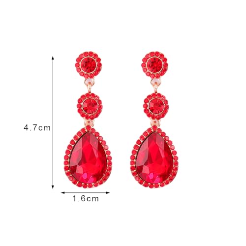 YINLI Elegant Wedding Bridal Crystal Tear Drop Dangle Earrings for Women - color: Red,Gold