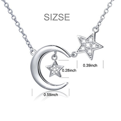 Ladytree 925 Sterling Silver Jewelry Crescent Moon and Star Pendant Necklace - style: Two Stars
