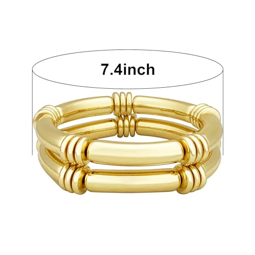 YBMYCM 5PCS Gold Chunky Bangles Bracelets for Women | 14k Gold Plated Stackable Layered Curved Bamboo Tube Stretch Bracelets Bangle Gift Jewelry - color: 2pcs G