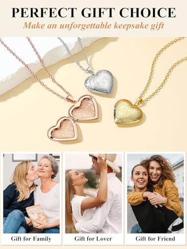 Custom4U Personalized Heart Locket Necklace with Pictures,Sunflower/Angel Wings/Heart Shaped Lockets Custom Photo,Gold/Rose Gold/White Lockets That Holds Picture,Customized Memorial Jewelry for Women - color: A-Heart-Steel(Locket Only)