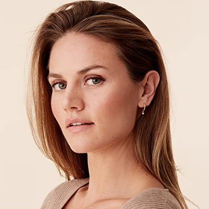 PAVOI 14K Gold Plated Huggie Hoop Earrings with Charms for Women - 925 Sterling Silver Posts Dainty Motif Huggie Hoop Dangle Earrings - Lightweight Dangle Drop Jewelry with Cubic Zirconia - style: Pearl & CZ
