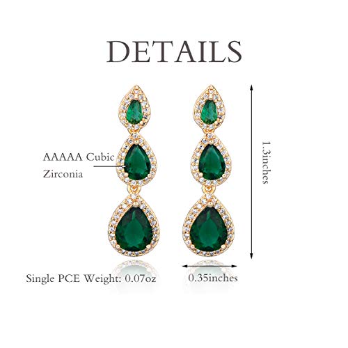 Women's Cubic Zirconia Bridal Earrings - Elegant Long Wedding Party Prom Earring for Bride Bridesmaids Crystal CZ Rhinestone Chandelier Statement Dangle Drop Earrings for Women - color: Green