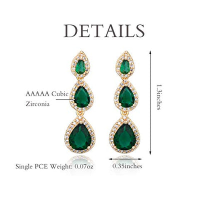 Women's Cubic Zirconia Bridal Earrings - Elegant Long Wedding Party Prom Earring for Bride Bridesmaids Crystal CZ Rhinestone Chandelier Statement Dangle Drop Earrings for Women - color: Green