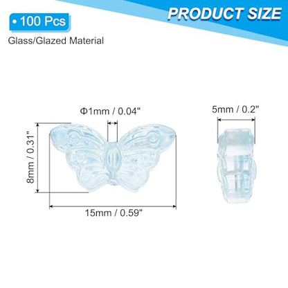 PATIKIL Butterfly Beads, 100Pcs Crystal Butterfly Beads Translucent Czech Glass Beads Spacer Bead for DIY Jewelry Making Bracelets Necklace - color: Light Lake Blue