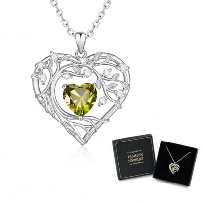 Gamtic Tree of Life Birthstone Pendant Necklace - Heart Cubic Zirconia Diamond Necklace Birth Month Necklaces Birthday Gift for Her Wife Mom Daughter Grandma Girlfriend Anniversary Jewelry Gift - style: August